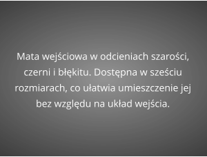 Mata wejściowa w odcieniach szarości, czerni i błękitu. Dostępna w sześciu rozmiarach, co ułatwia umieszczenie jej bez względu na układ wejścia.