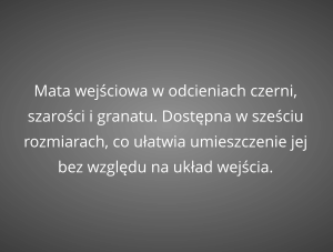 Mata wejściowa w odcieniach czerni, szarości i granatu. Dostępna w sześciu rozmiarach, co ułatwia umieszczenie jej bez względu na układ wejścia.