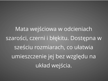 Mata wejściowa w odcieniach szarości, czerni i błękitu. Dostępna w sześciu rozmiarach, co ułatwia umieszczenie jej bez względu na układ wejścia.